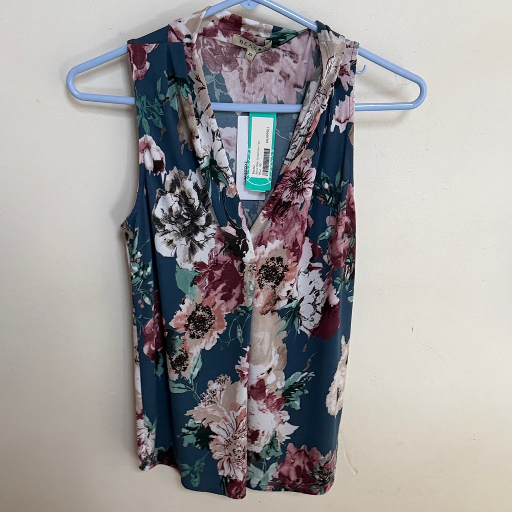 Beacon Sleeveless Floral Blouse - Blue and Pink NWT